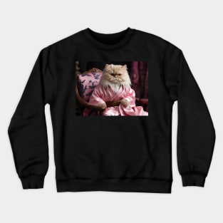 Persian Cat in Luxurious Pink Robe Crewneck Sweatshirt